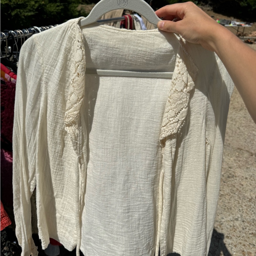 Cream Lace Trim Cardigan